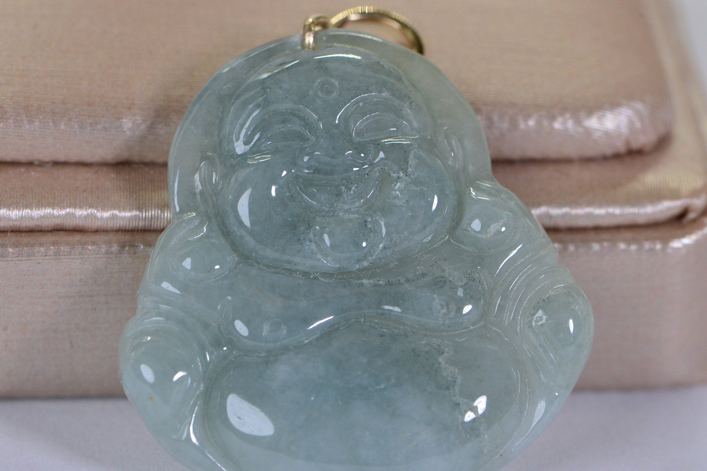 14K Gold Jade Buddha Pendant: Natural Burmese Jadeite