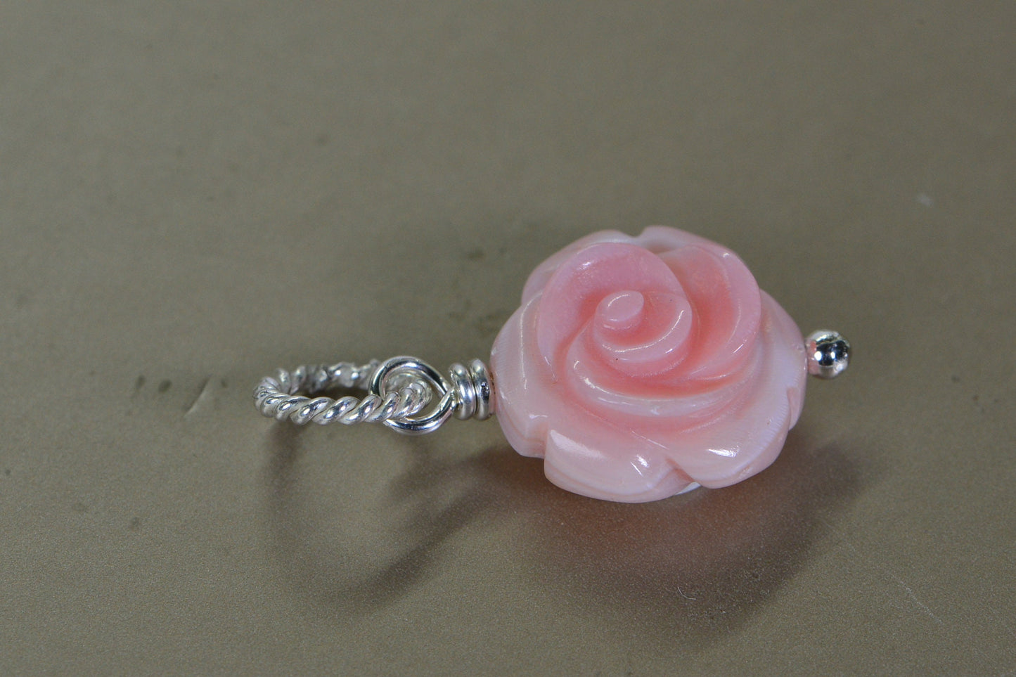 Queen Conch Pink Rose Pendant: Carved Flower, Sterling Silver