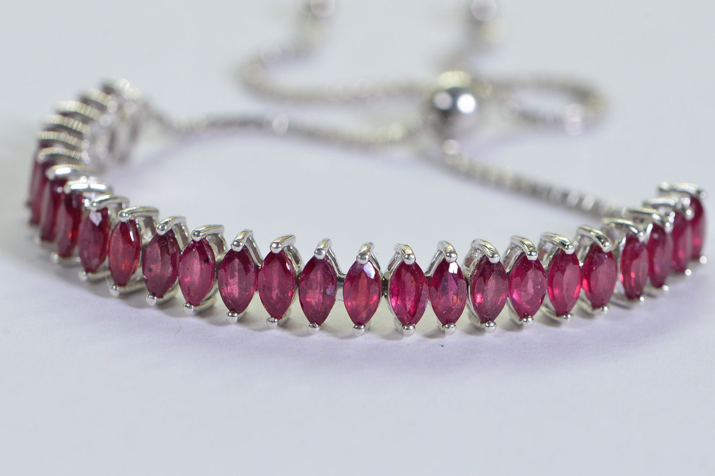 Ruby Bolo Bracelet: Marquise Stone Sterling Silver Adjustable Bracelet