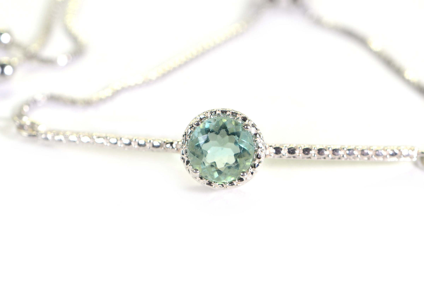 Green Amethyst Sterling Silver Bolo Bracelet: Adjustable Wheat Chain