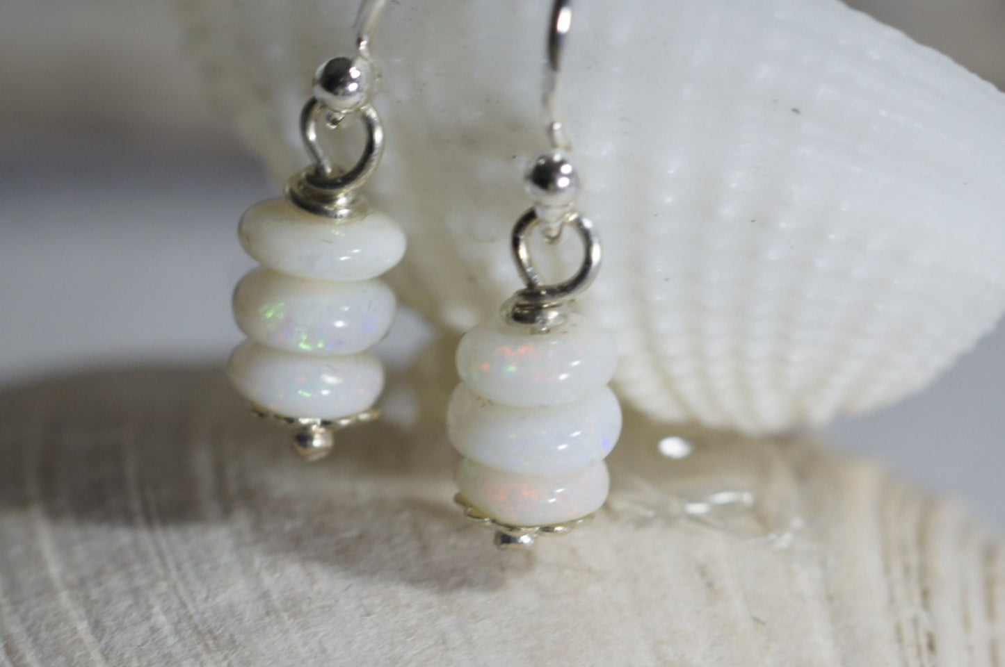 Australian Opal Sterling Silver Drop Earrings - Birthstone Jewelry