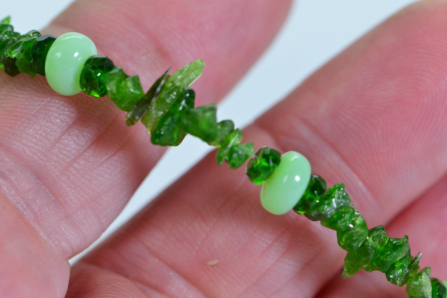 Moldavite, Diopside & Green Opal Beaded Bracelet - Sterling Silver Bolo
