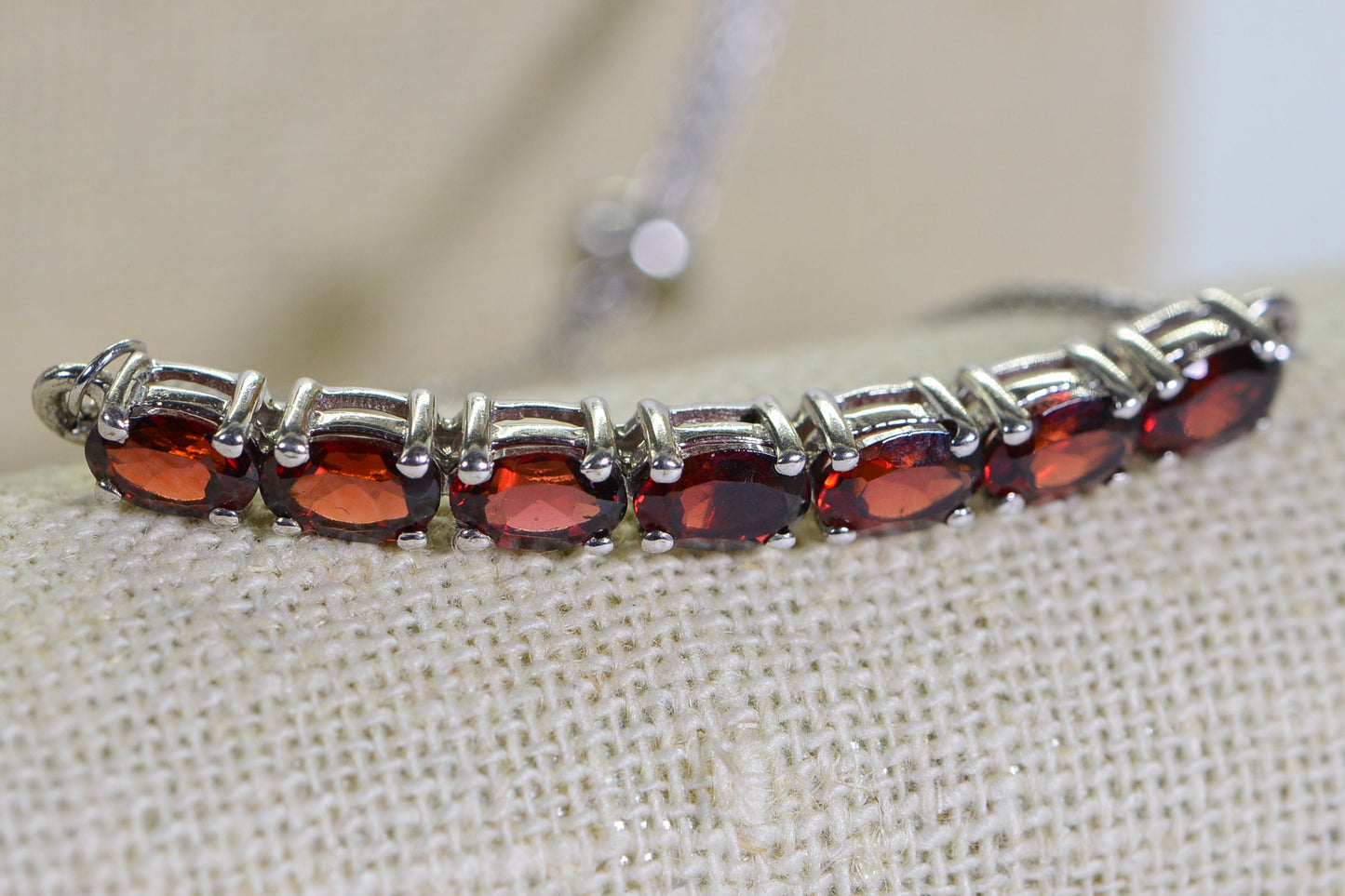 Garnet Bracelet, Oval Cut Gemstone, Sterling Silver Stacking Bracelet