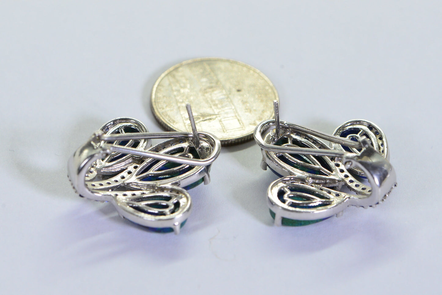 Azurite Malachite Sapphire Earrings: Sterling Silver Teardrop Studs