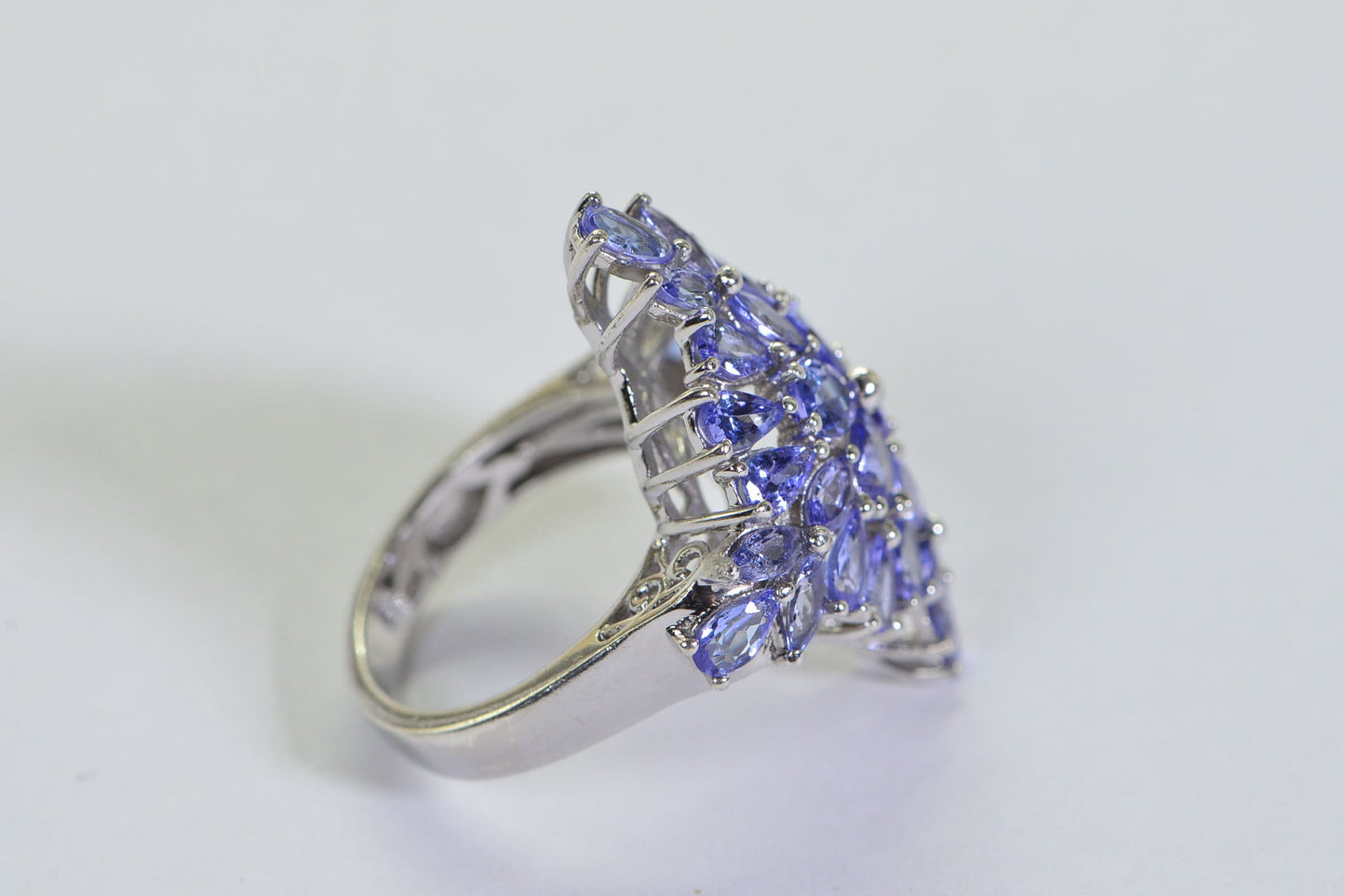 Tanzanite Cluster Ring: Sterling Silver Purple Blue Cocktail Ring