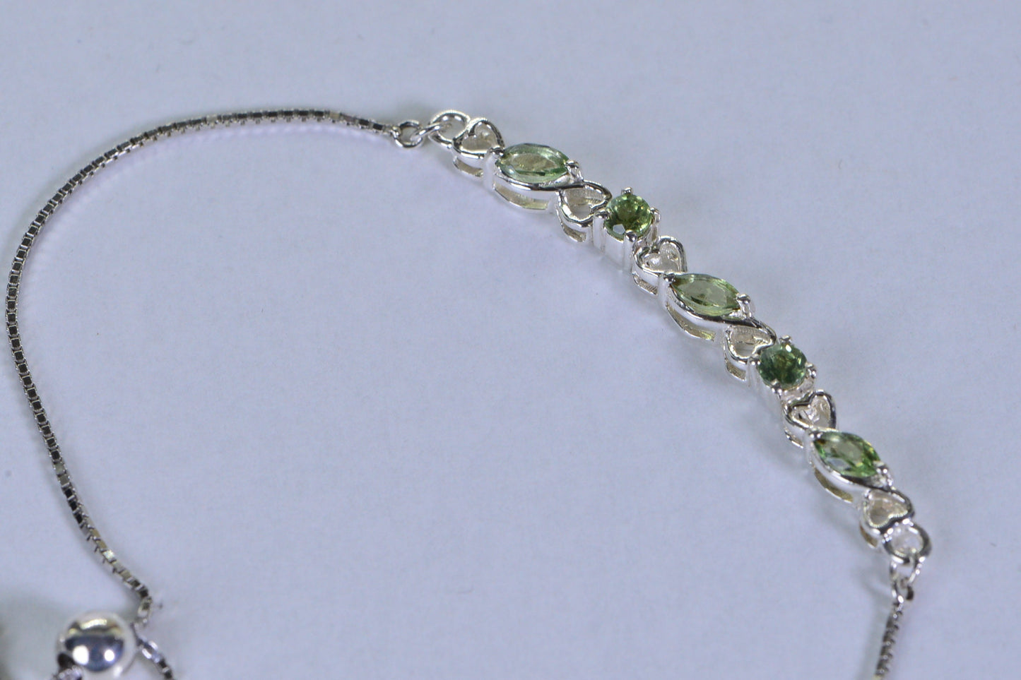 Green Amethyst Bolo Bracelet: Dainty Sterling Silver Adjustable Gemstone