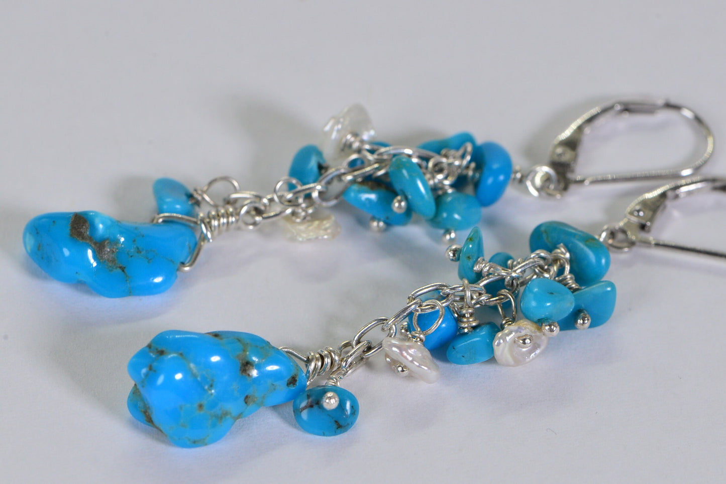 Arizona Turquoise & Keishi Pearl Sterling Silver Chandelier Earrings