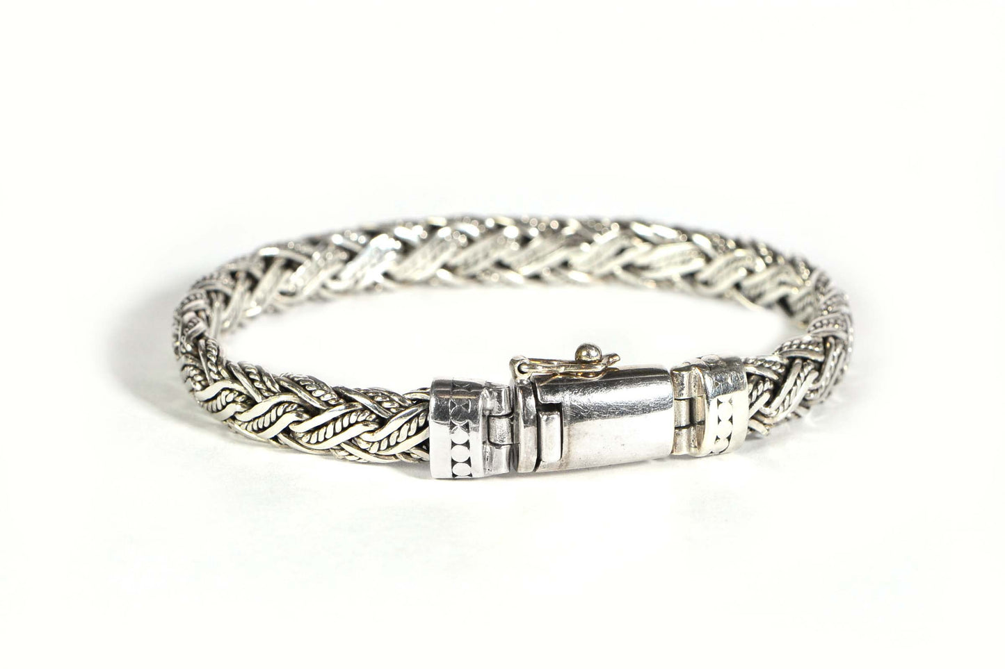 Herringbone Viking Knit Sterling Silver Bracelet, Heavy Biker Style