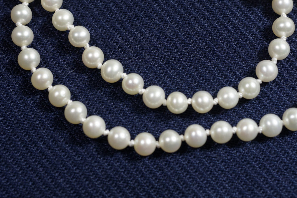 Knotted Pearl Necklace: Sterling Silver Clasp, June Birthstone