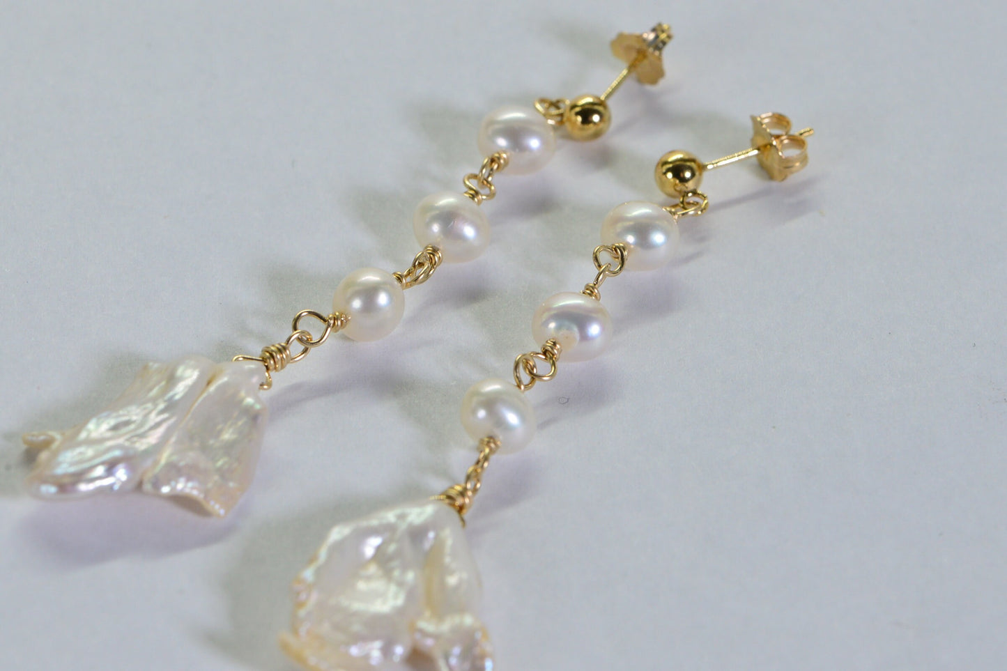 Long Keishi Pearl Chandelier Earrings, 14K Gold-Filled Wire, Bridal Wedding Jewelry