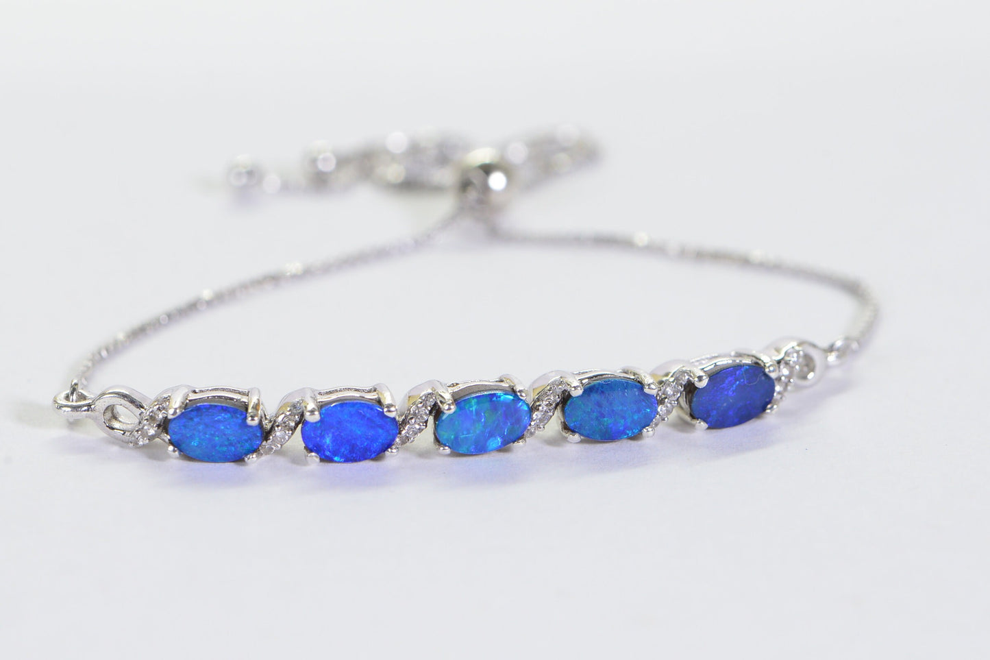 Australian Opal Bracelet, Sterling Silver Bolo, CZ Accents
