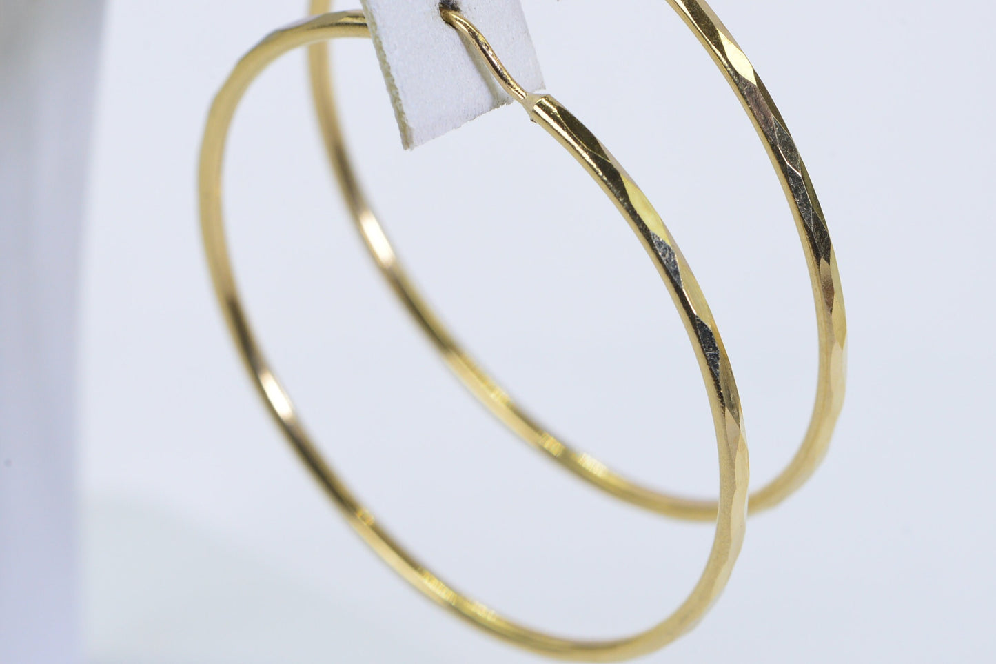 14K Yellow Gold Hoop Earrings: 45mm Textured Circle Hoops