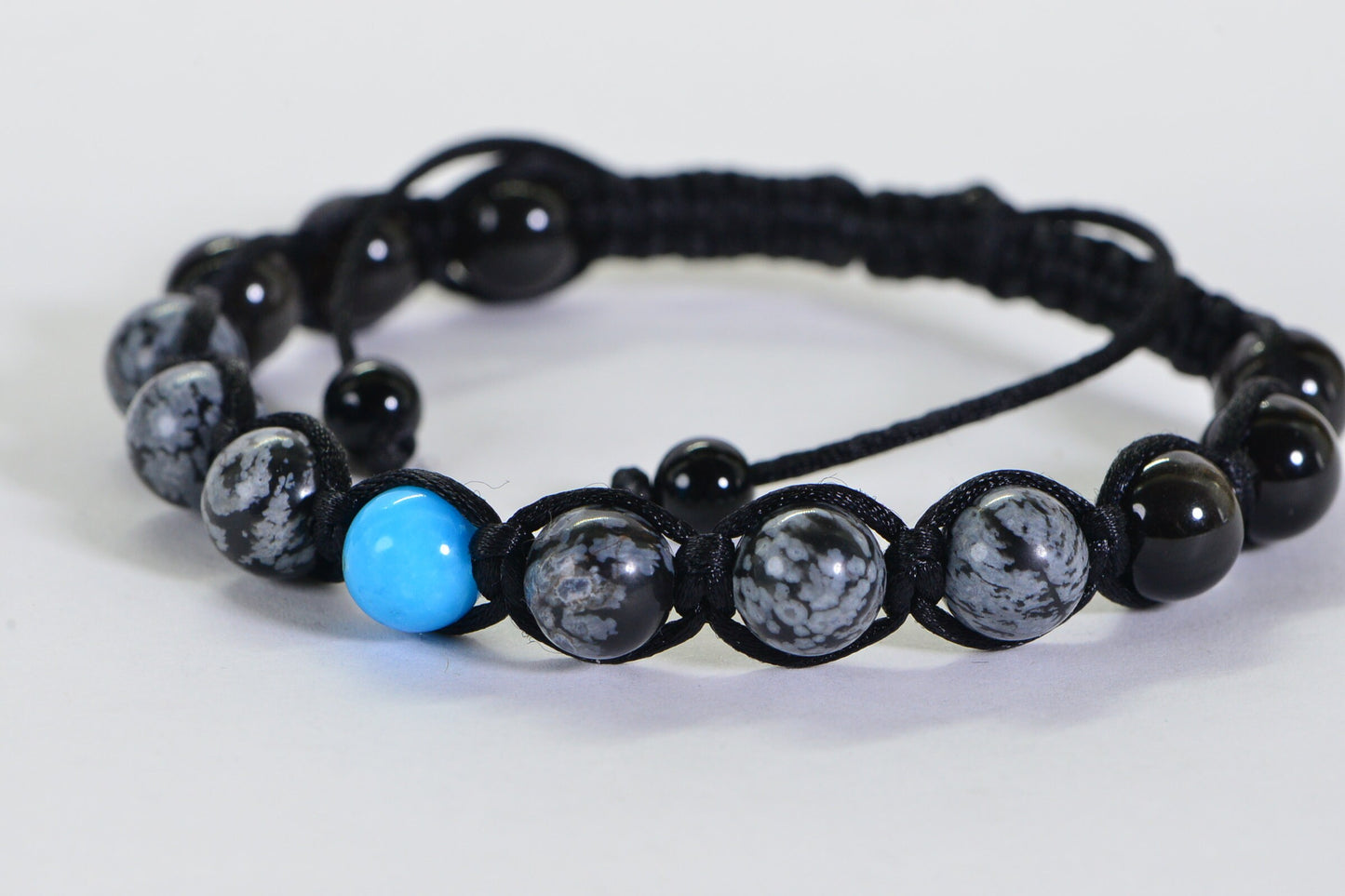 Obsidian Shamballa Bracelet: Snowflake, Turquoise, Crystal Healing