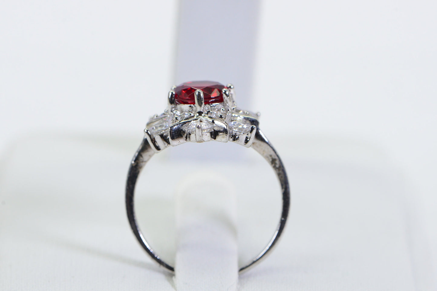 Natural Ruby Sterling Silver Ring: Vintage Halo Engagement Ring
