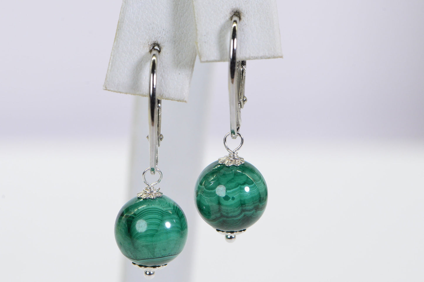 Malachite Earrings: Sterling Silver Round Drop Earrings