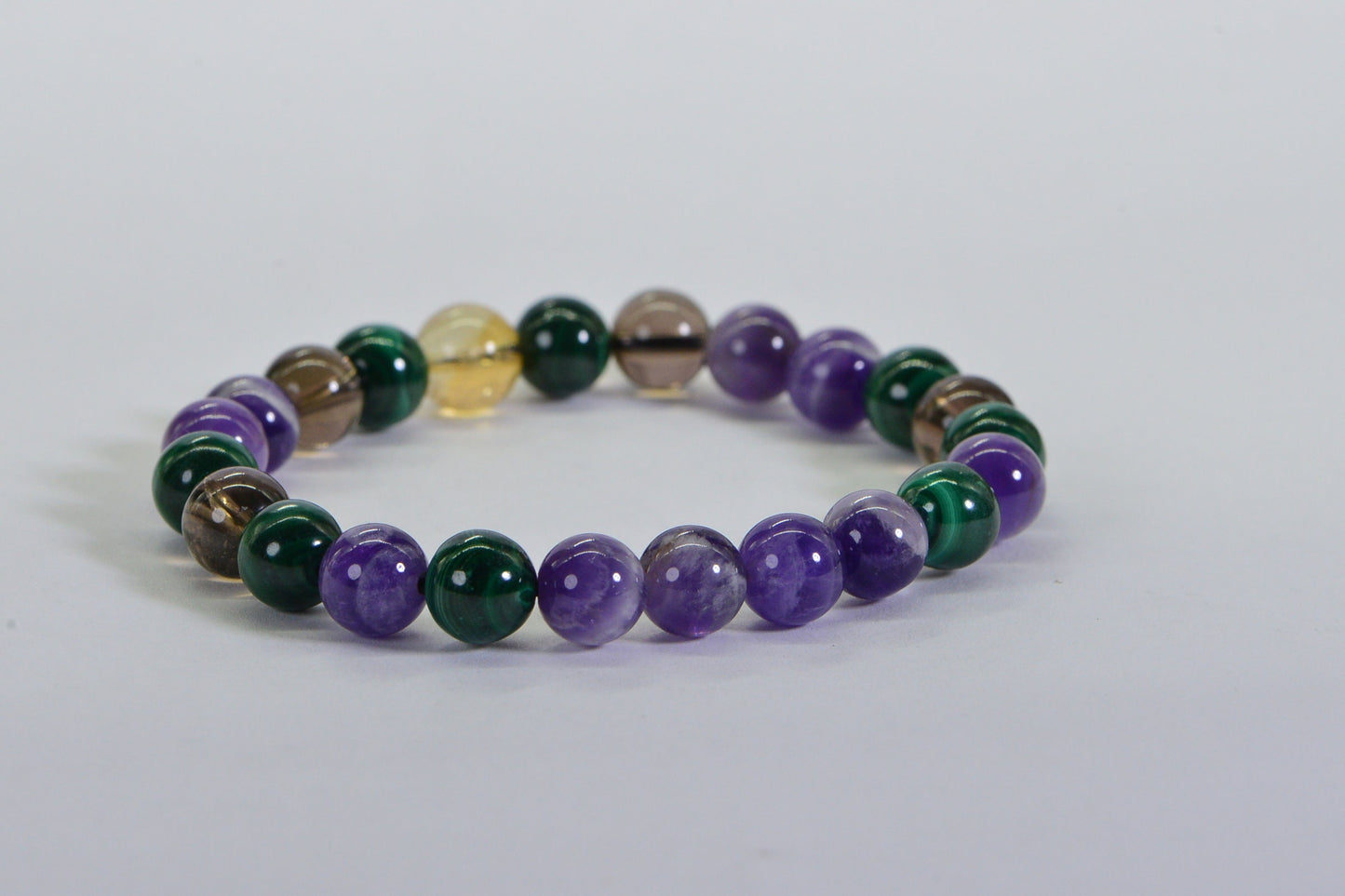 Triple Protection Gemstone Bracelet: Malachite, Amethyst, Citrine, Smokey Quartz
