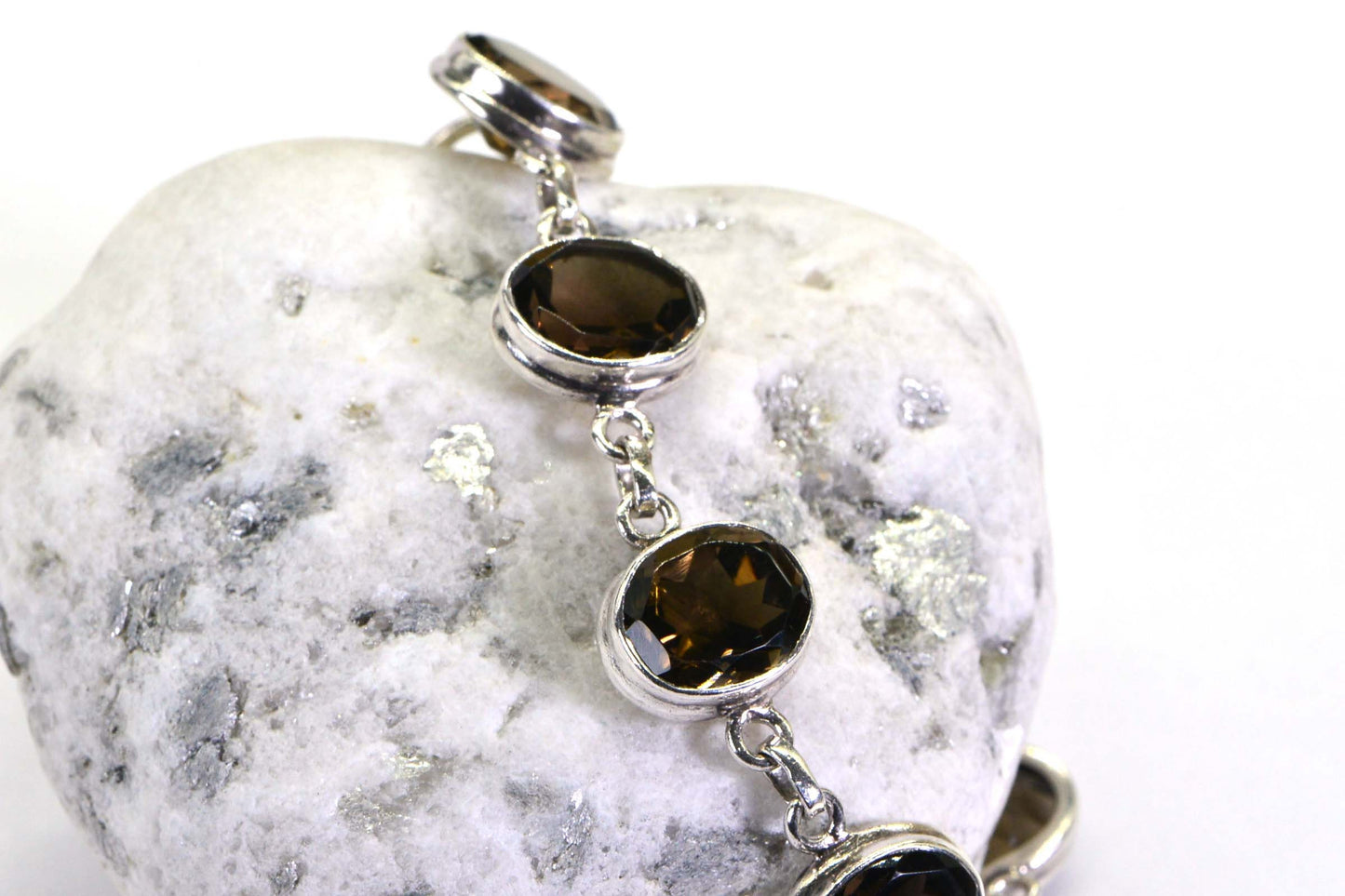 Chunky Smokey Quartz Bracelet: Large Stone, Bezel Set in Sterling Silver with Toggle Clasp
