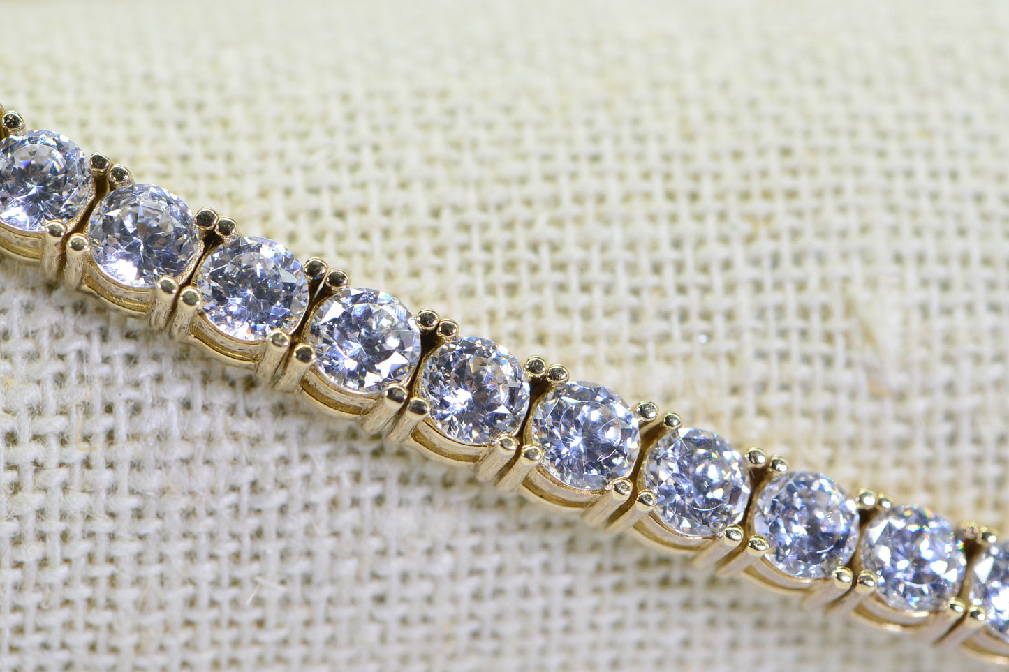 Simulated Diamond Tennis Bracelet: 14K Yellow Gold Vermeil, Sterling Silver