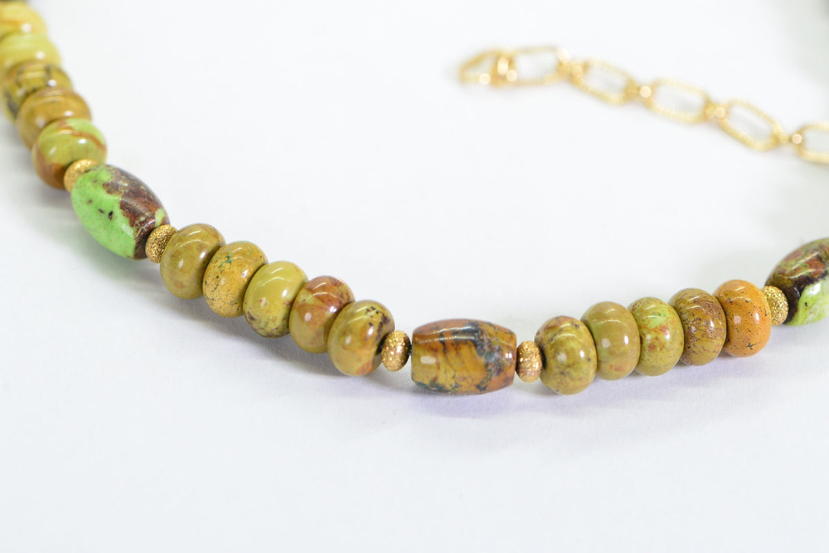 Australian Gaspeite Beaded Choker: 14K Gold Filled Gemstone Necklace