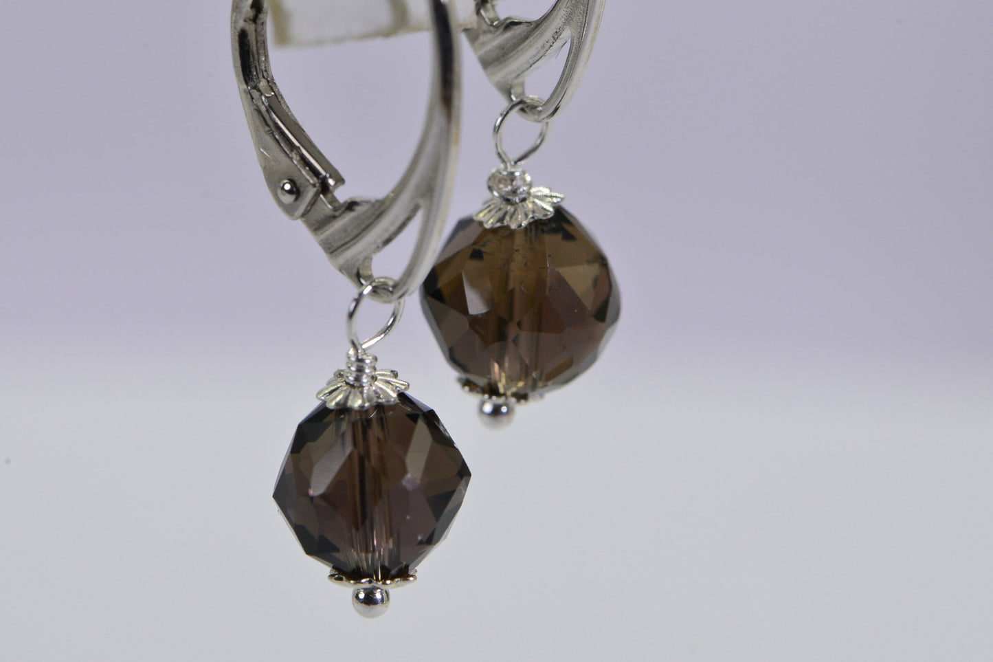 Smoky Quartz Dangle Earrings: Sterling Silver Hoop, Gemstone Drop