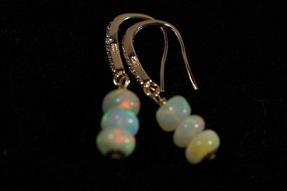 Ethiopian Opal Drop Earrings, Rose Gold Vermeil, October Birthstone