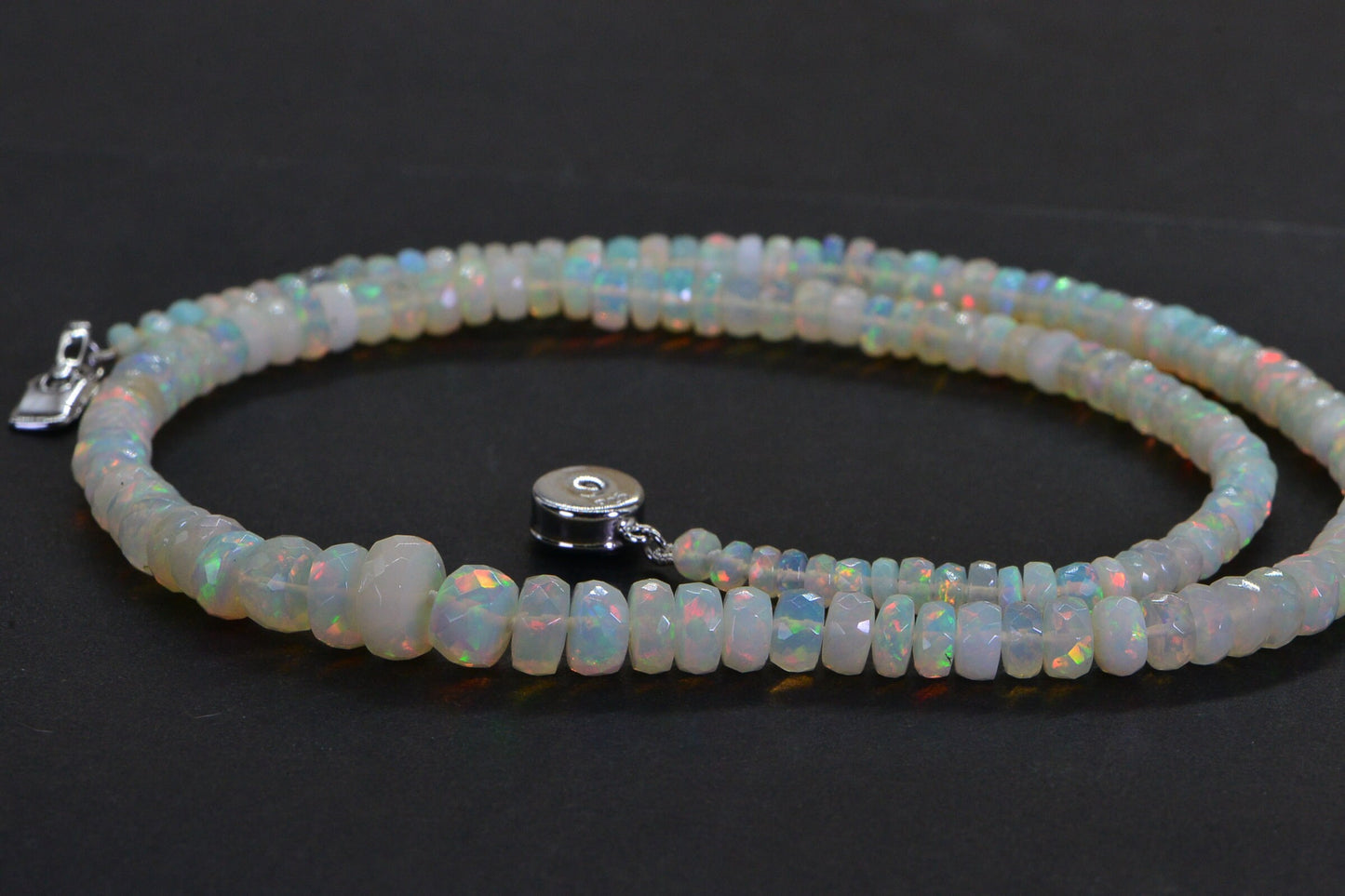 14K White Gold Ethiopian Opal Choker: Knotted Gemstone Necklace