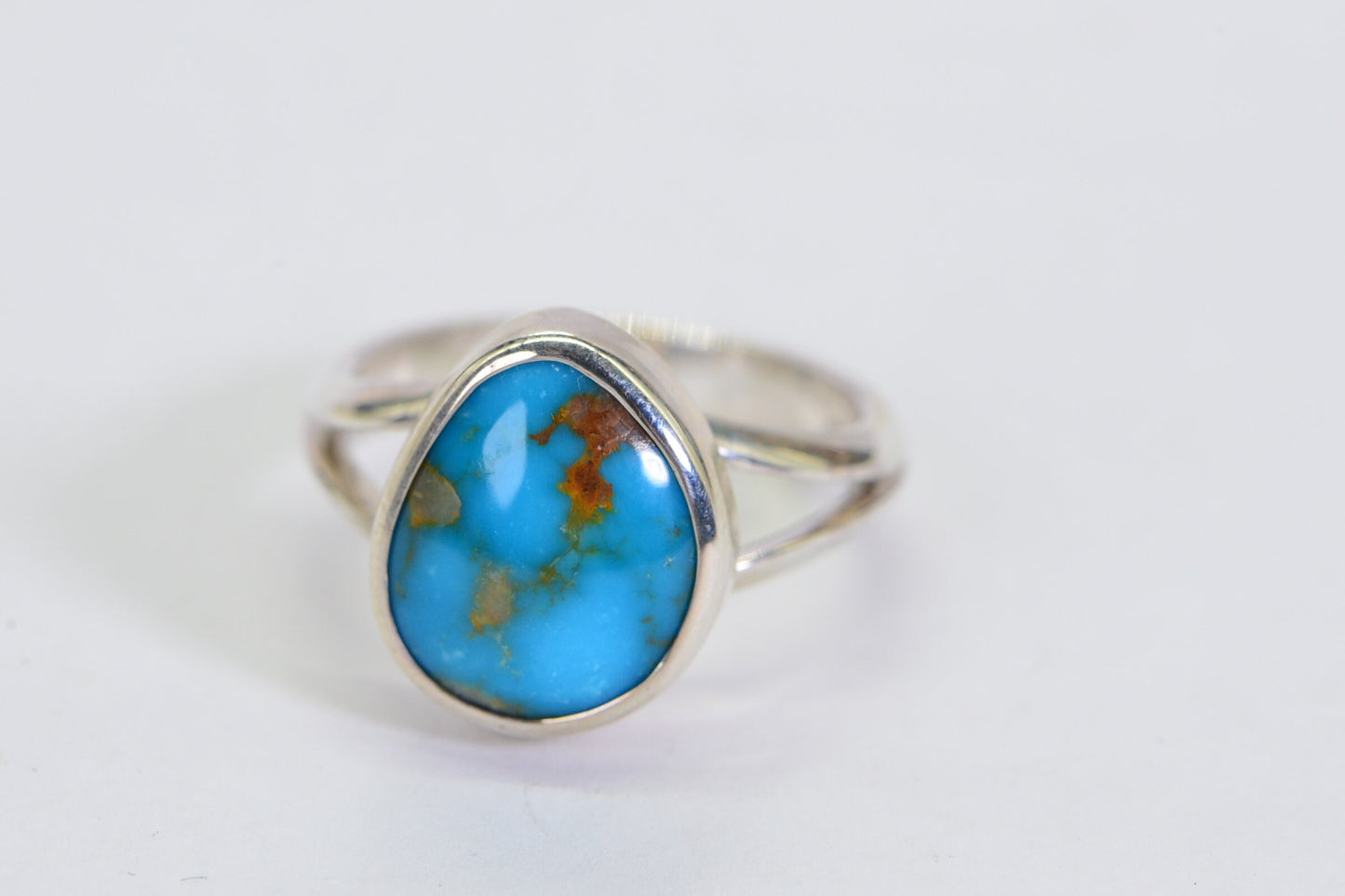Kingman Turquoise Ring, Solid Sterling Silver, Oval Stone
