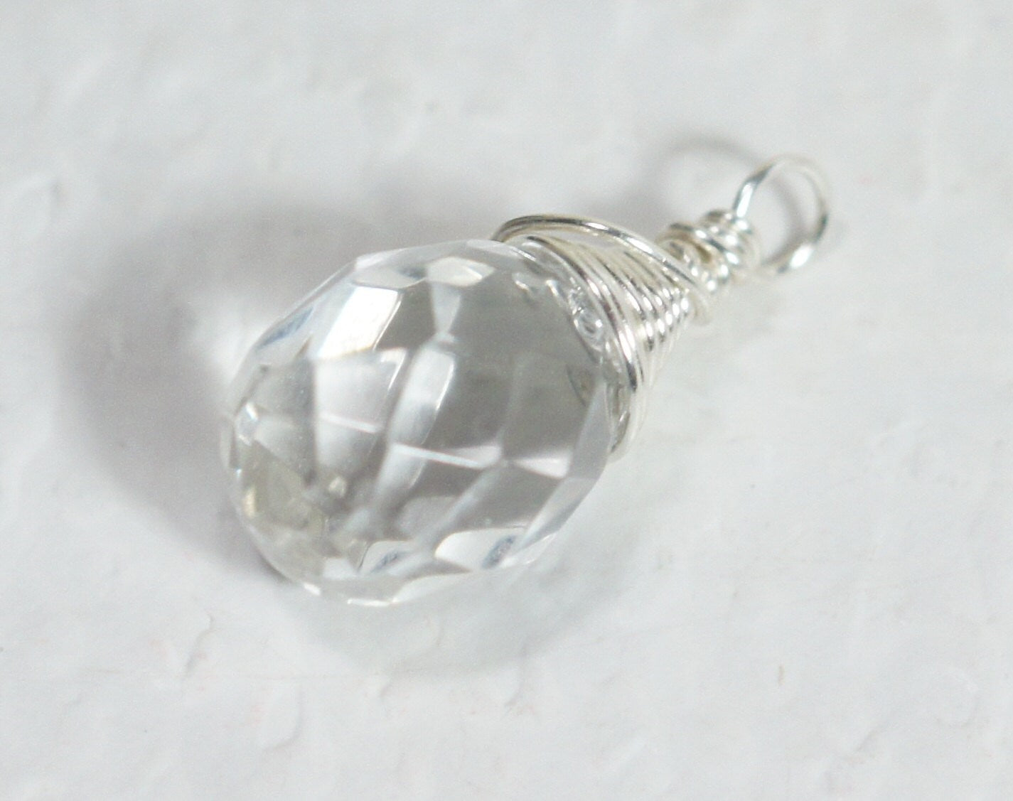 Crystal Teardrop Pendant: Silver Wire Wrapped Briolette