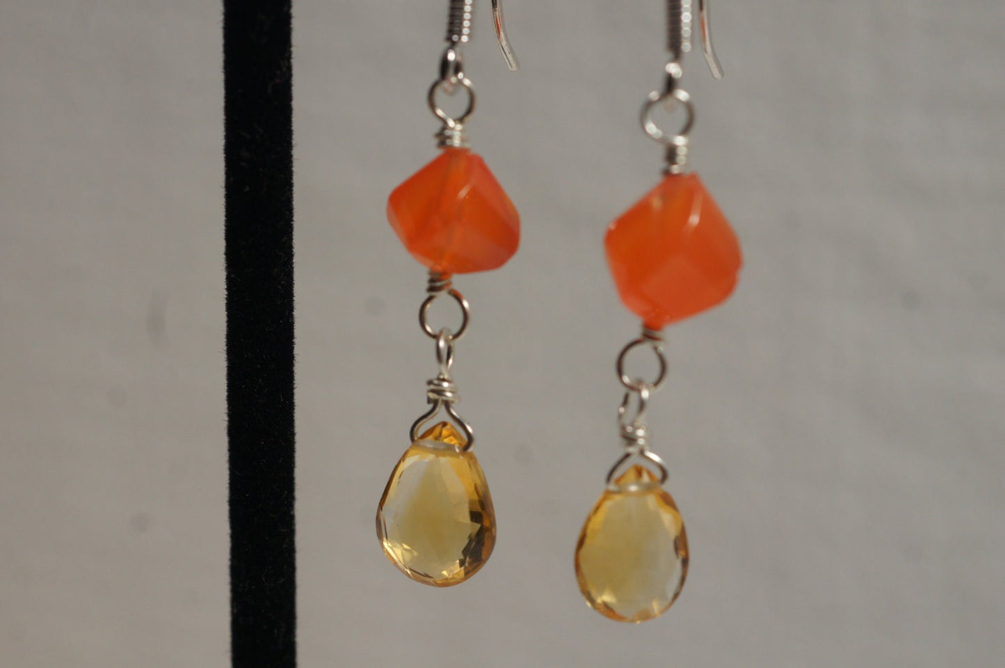 Carnelian Citrine Earrings, Sterling Silver Wire Wrapped Teardrops
