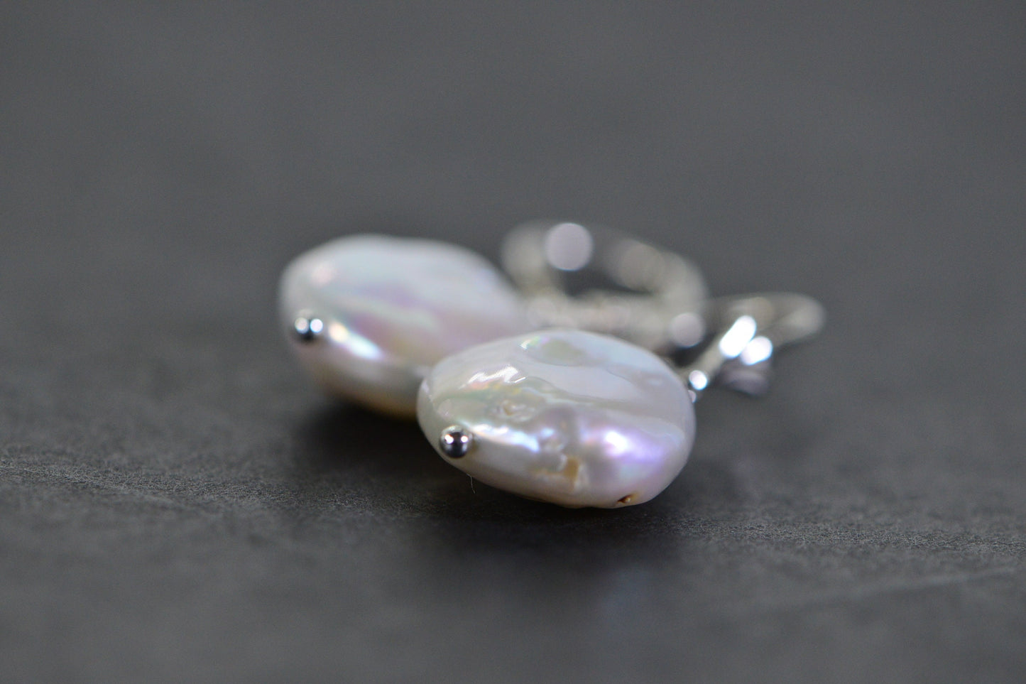 Pearl Dangle Earrings Coin AAA Pearl 14 mm Sterling silver Wire Wrapped