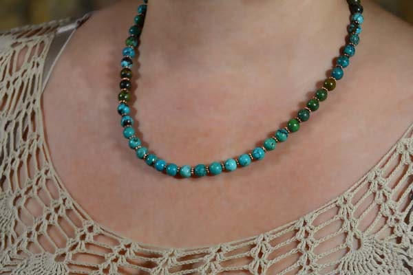 African Turquoise & Copper Beaded Necklace, 20 Inch