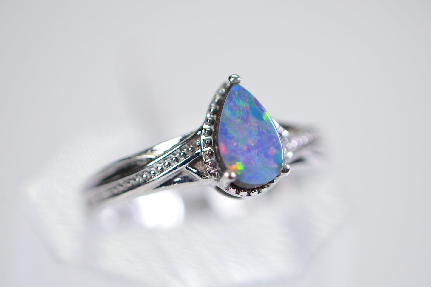 Australian Opal Ring: Teardrop Sterling Silver Stacking Band