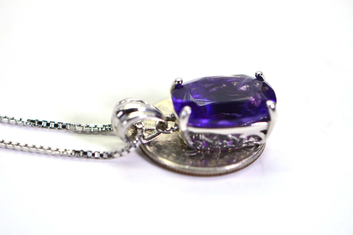 Emerald Cut Amethyst Pendant: Vintage Sterling Silver Filigree, February Birthstone