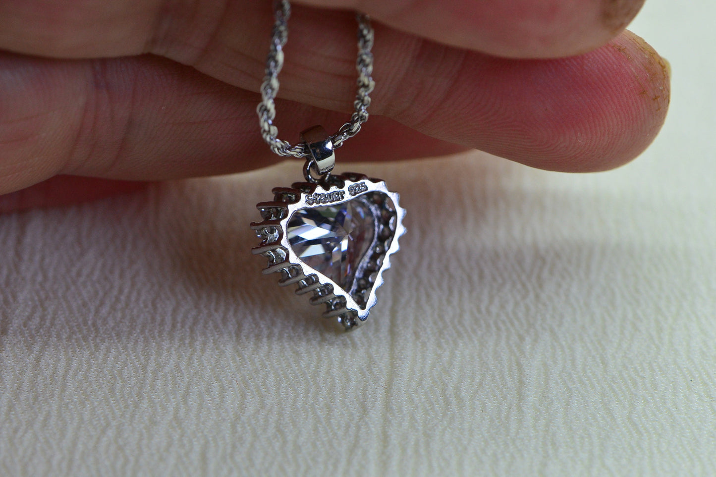 Heart Pendant Necklace: Cubic Zirconia, 14K White Gold Over Sterling Silver