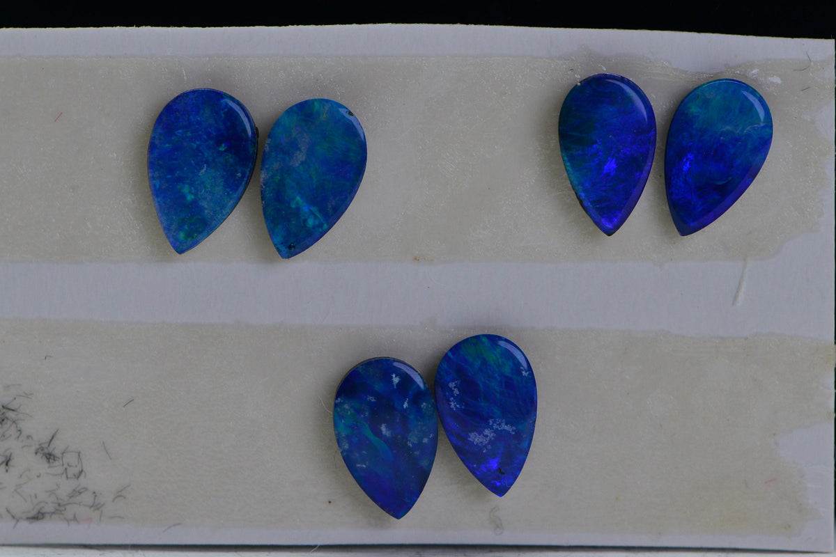 Australian Black Opal Doublet: Blue Pear Cabochons (7X5mm, 2pcs)