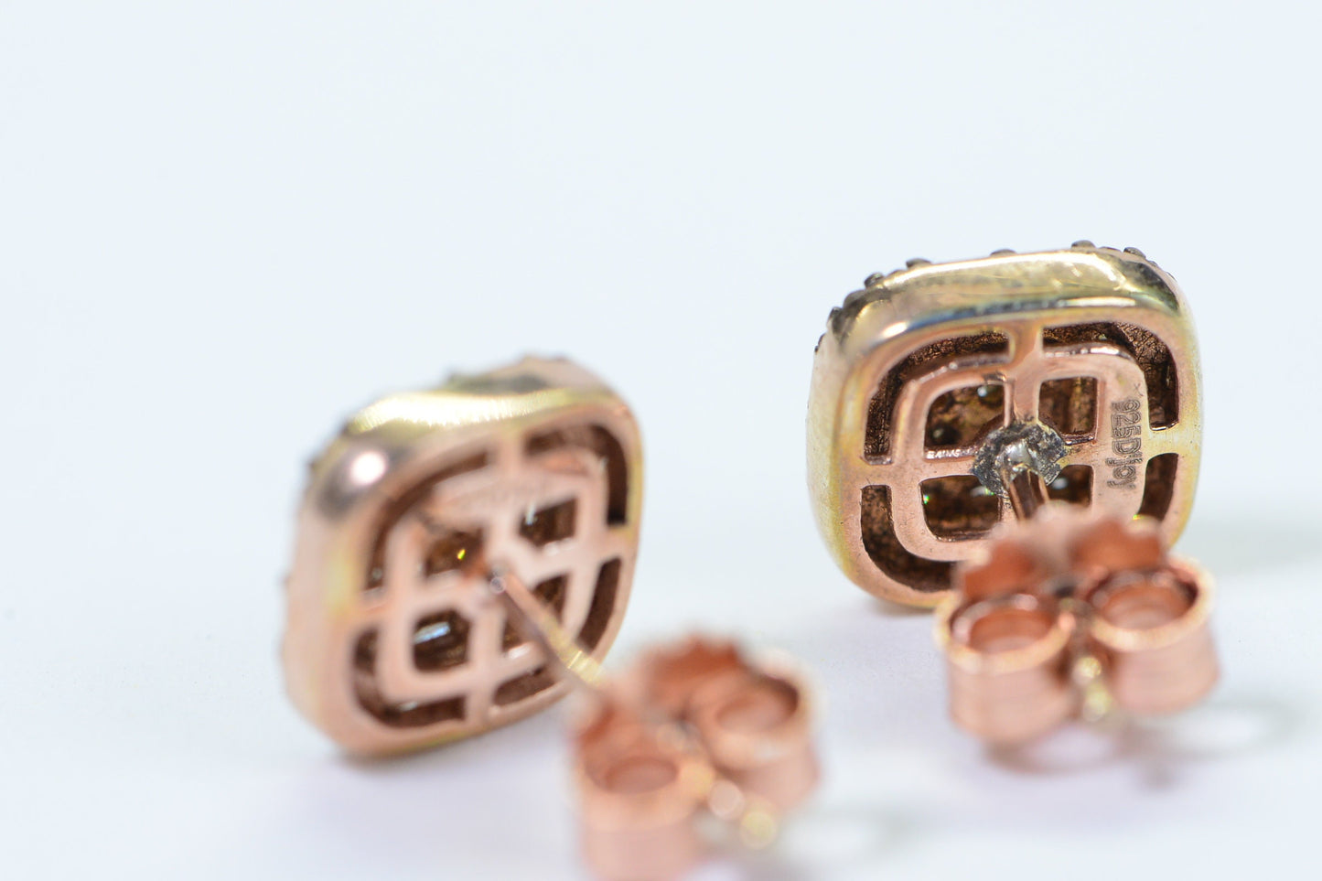 Champagne Diamond Square Stud Earrings: 14K Rose Gold Vermeil Sterling Silver
