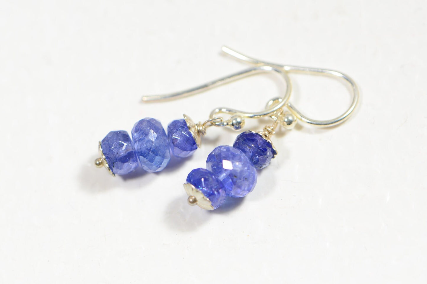 Tanzanite Earrings – Sterling Silver Wire Wrapped, Simple Dangle
