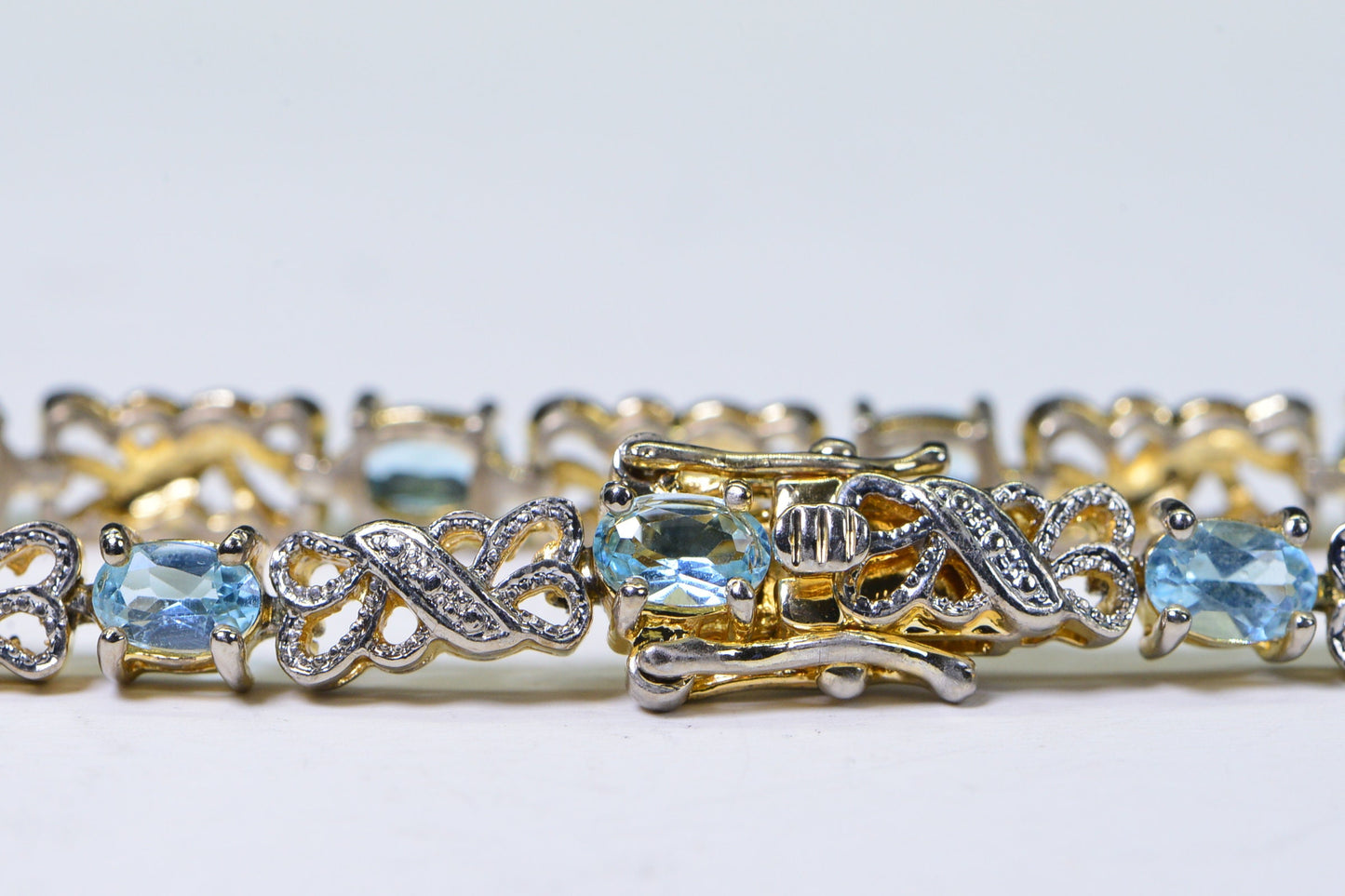 Blue Topaz Tennis Bracelet: 14K Gold Vermeil Sterling Silver, Diamond Accent