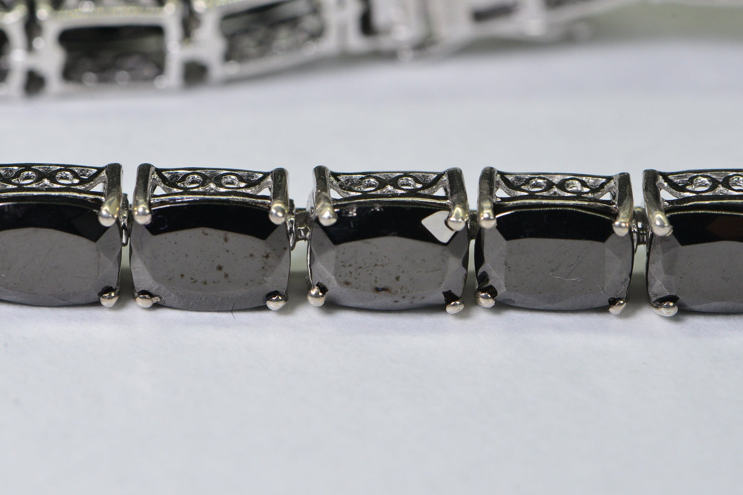 Vintage Black Spinel Tennis Bracelet: 925 Sterling Silver, Emerald Cut