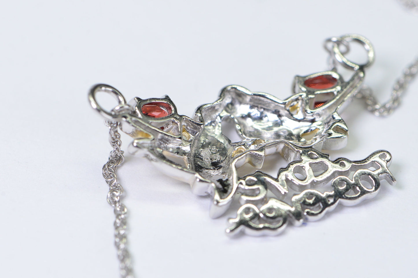 Two Birds Kiss Pendant Necklace Sterling silver and Gold Natural Garnet Necklace