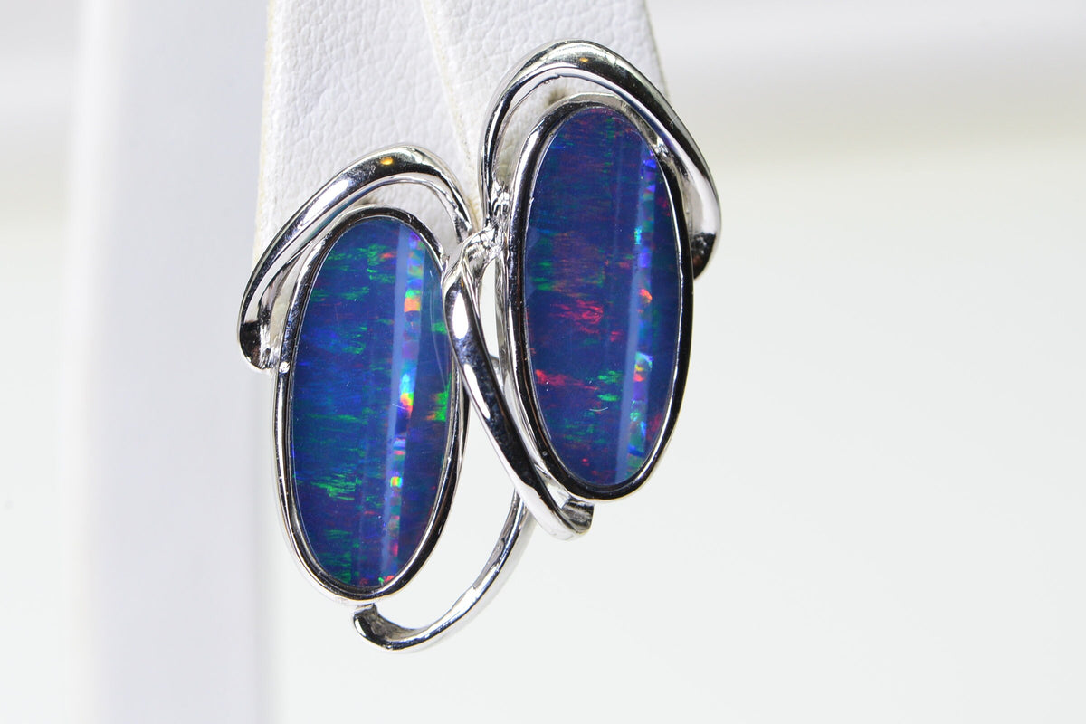 Australian Black Opal Earrings: Sterling Silver, Freeform Gemstone