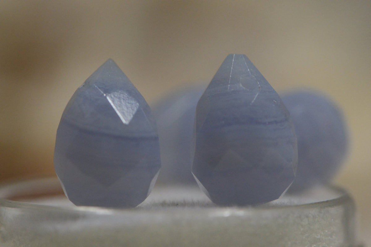 Blue Lace Agate Beads: Faceted Teardrop Gemstone, 12x8mm (4pcs)