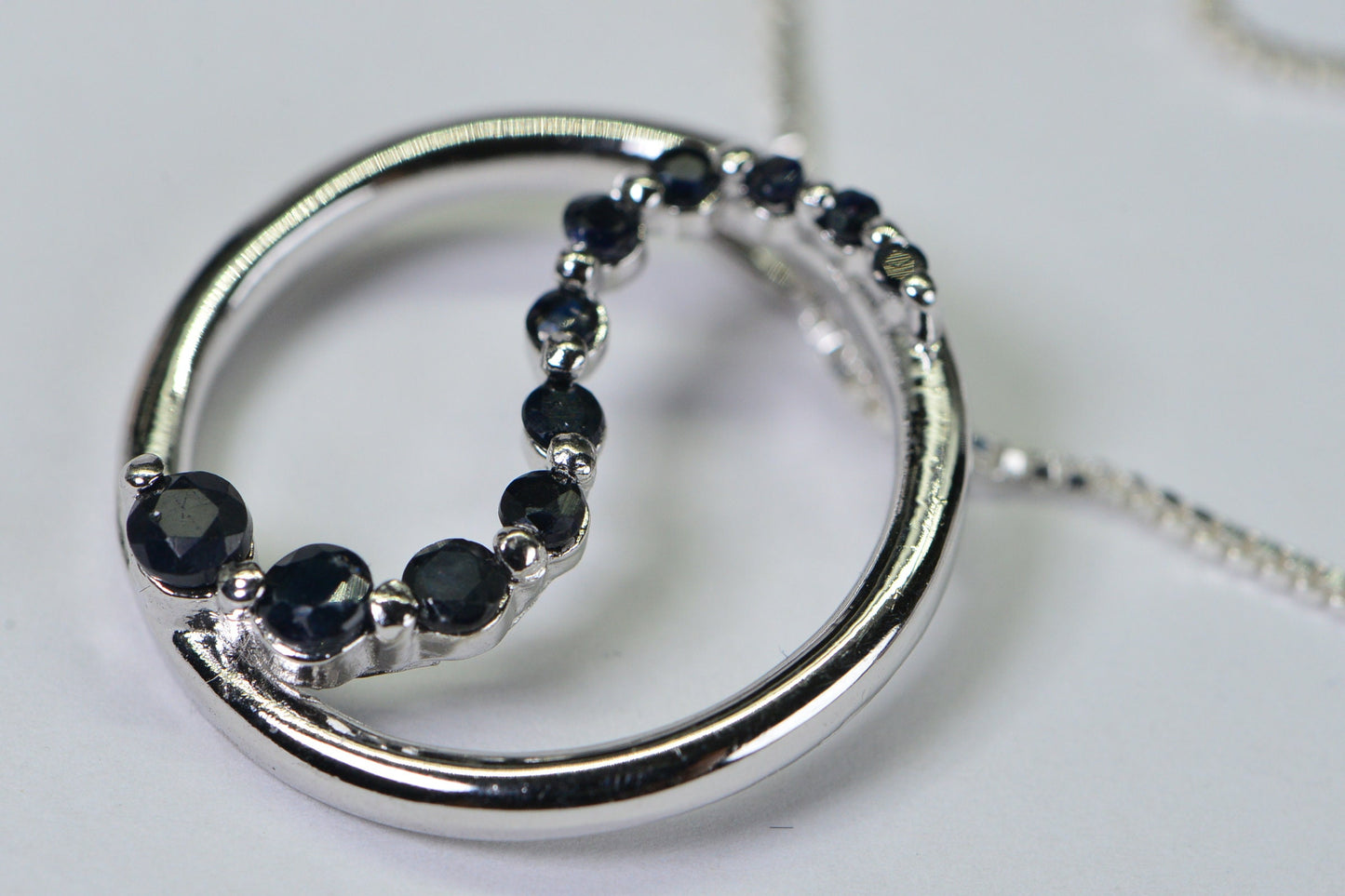 Natural Sapphire Pendant Circle open S shape Pendant Sterling silver Anniversary Gift For Wife