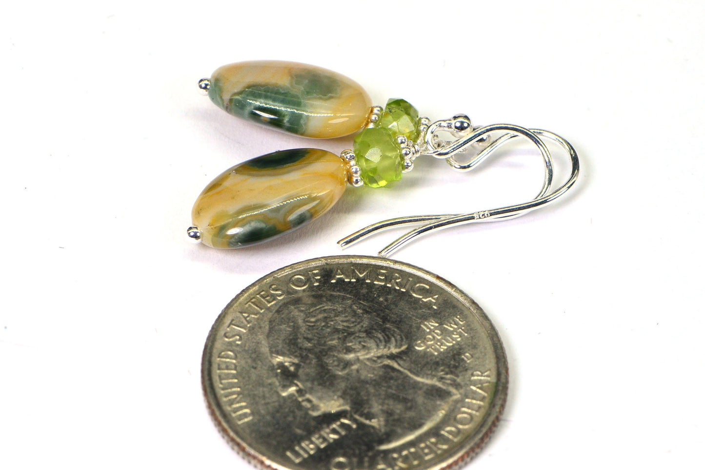 Ocean Jasper Earrings Multi Stone Peridot Jasper Wire Wrapped Sterling Silver