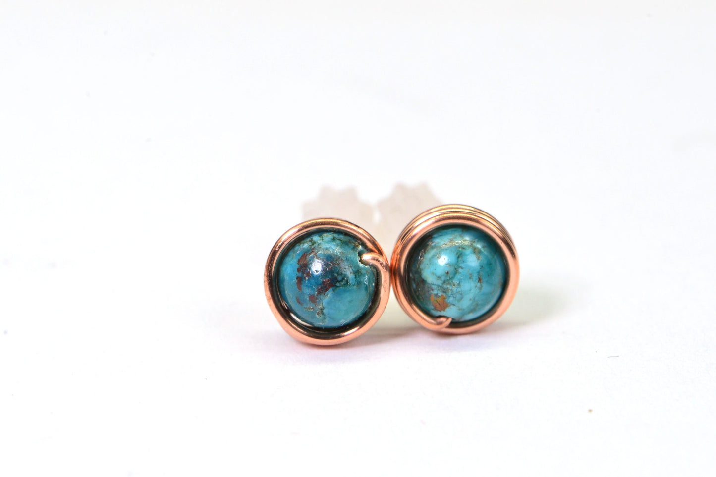Handmade Carnelian Stud Earrings: Copper Wire Wrapped, 6mm Gemstone