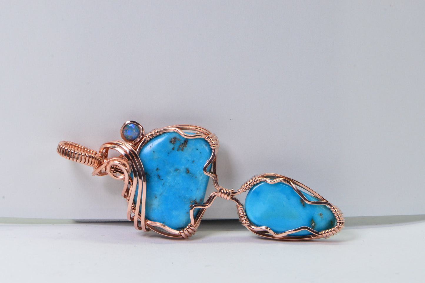 Sleeping Beauty Turquoise & Opal Copper Wire Wrapped Pendant