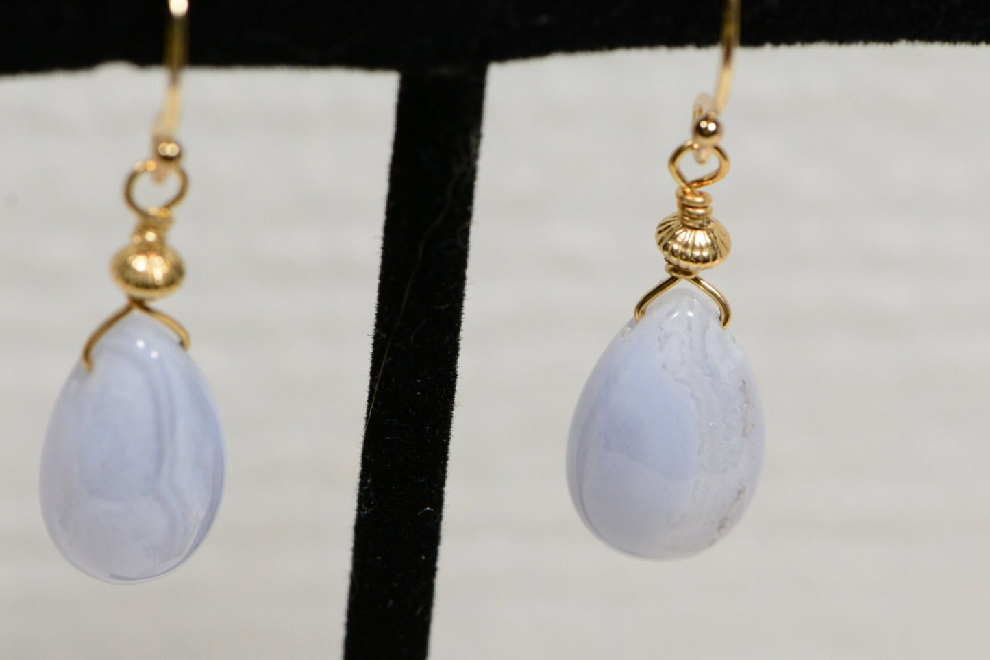 Blue Agate Drop Earrings, 14k Gold Filled Dangles, 1.5 inch