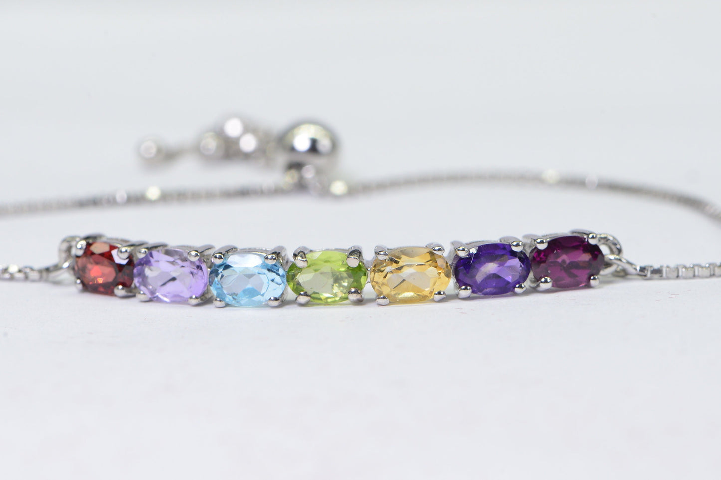 Natural Amethyst Bar Bracelet Bolo Adjustable Sterling silver Birthstone for February