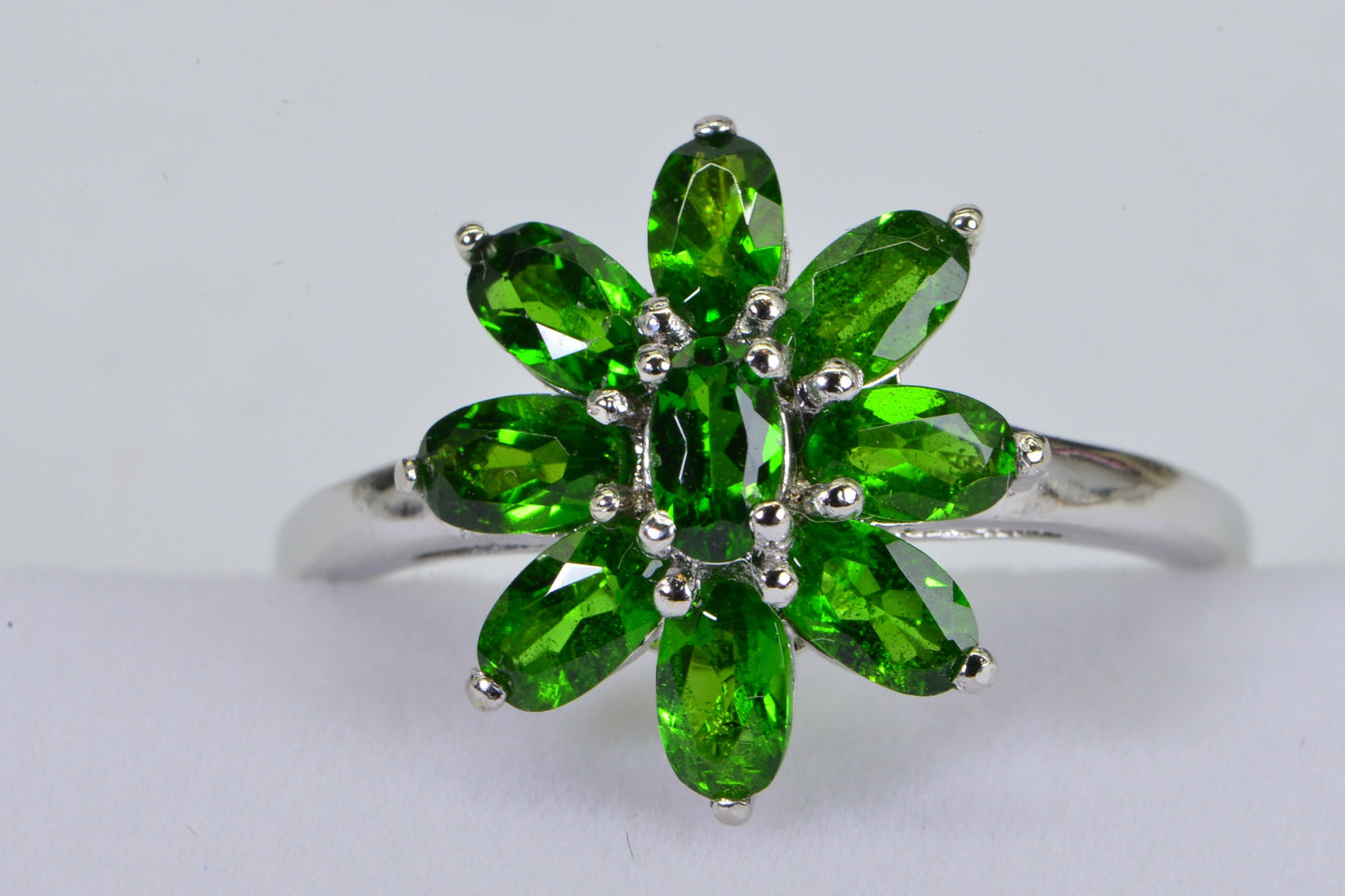 Citrine Flower Ring: Oval Prong Set Sterling Silver Birthstone