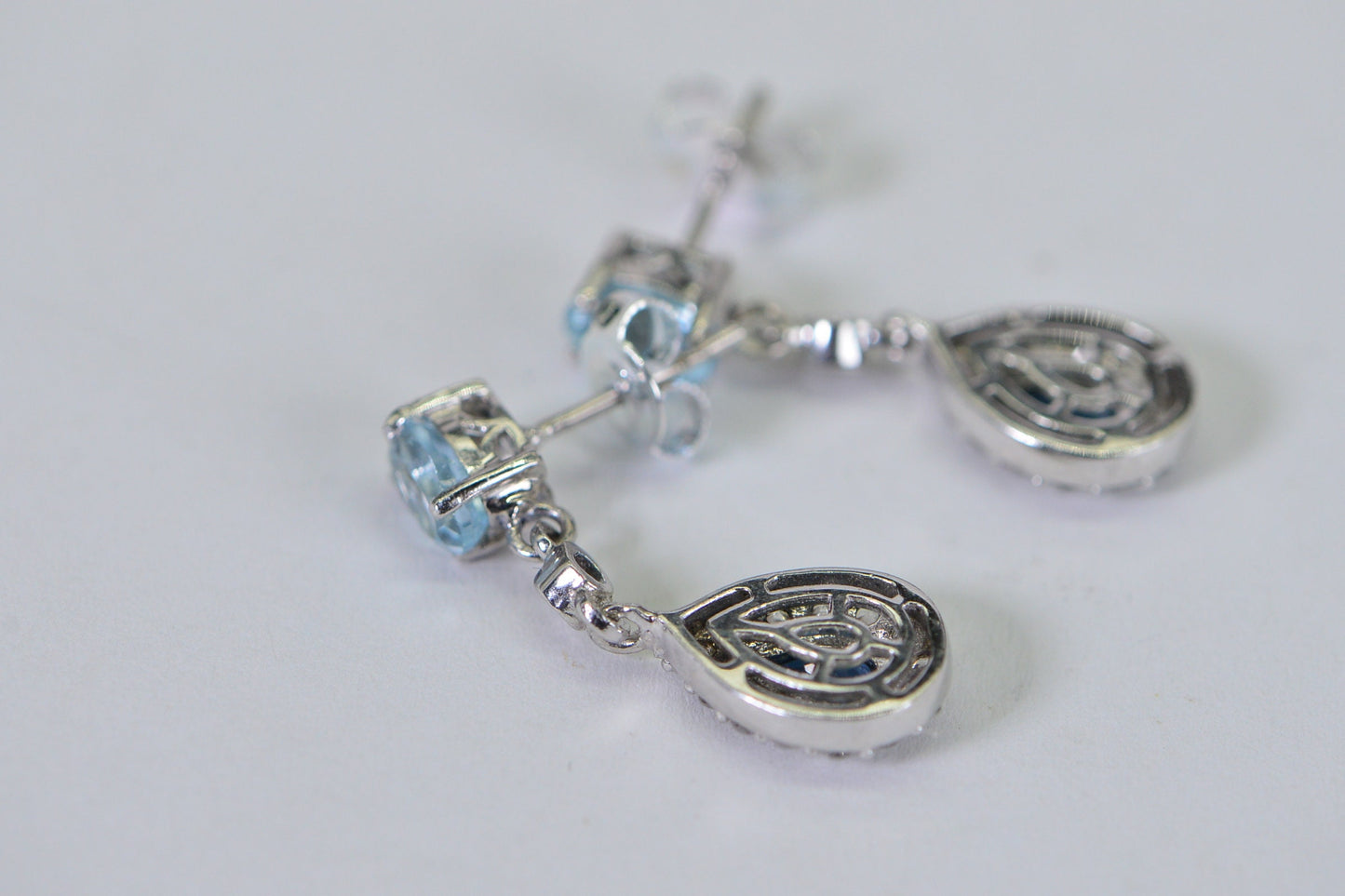 Aquamarine London Blue Topaz Halo Earrings, 14K White Gold Over Sterling Silver